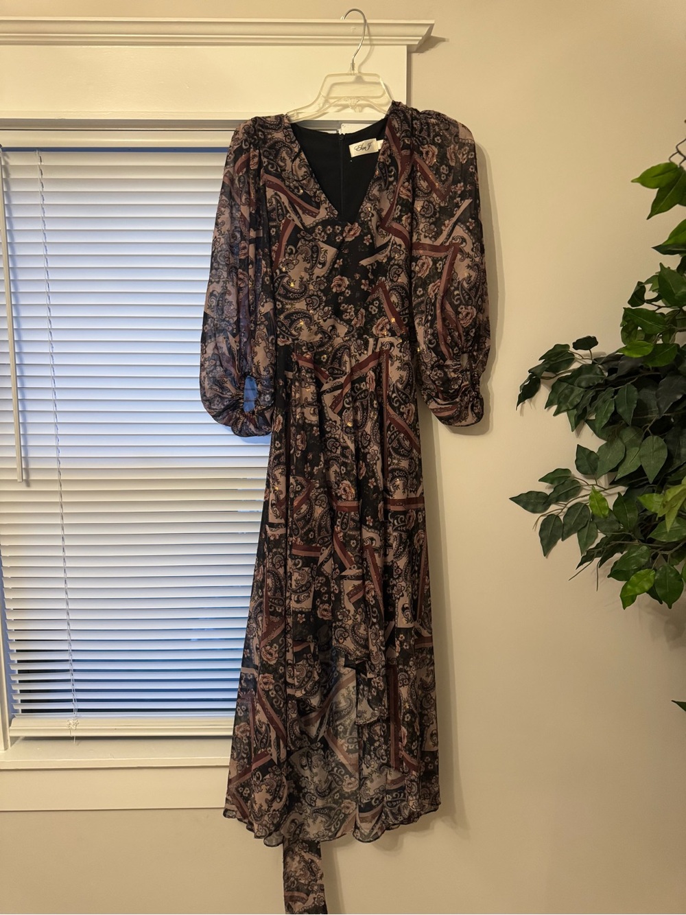 Eliza J Purple Paisley Long Sleeve Midi Dress